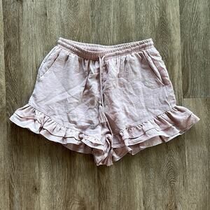 Lost & Wander Tiered Ruffle Hem Shorts Light Pink Size Small Tassel Tie Lined